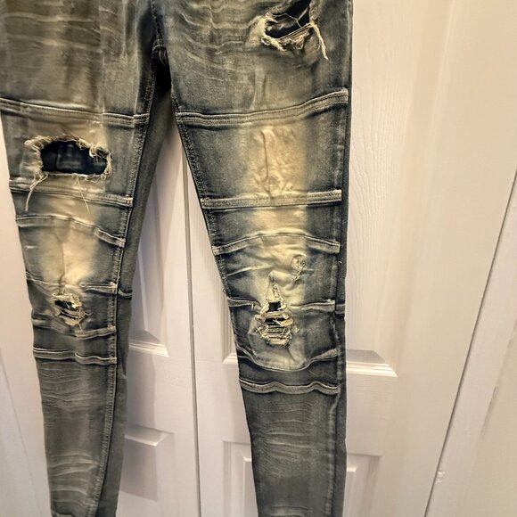 TAKER Blue Distressed Men's Jeans 30x32  (32 inseam/ 30 waist measured) stretch - Picture 12 of 15